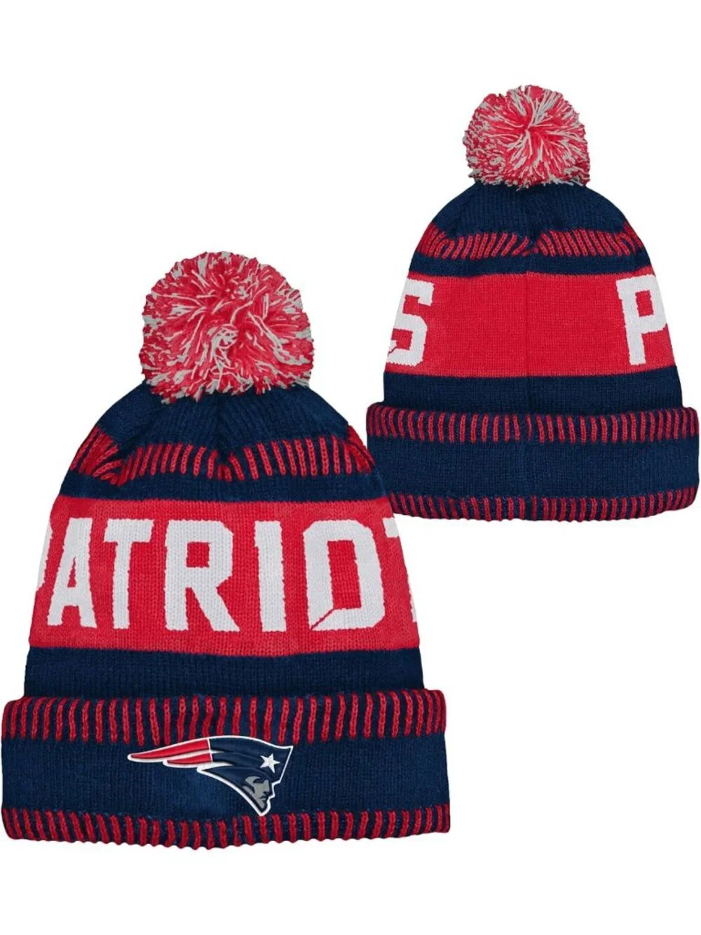 Youth Cold Weather Football Pom Beanie Hat - Team Color, Official Logo, Sports